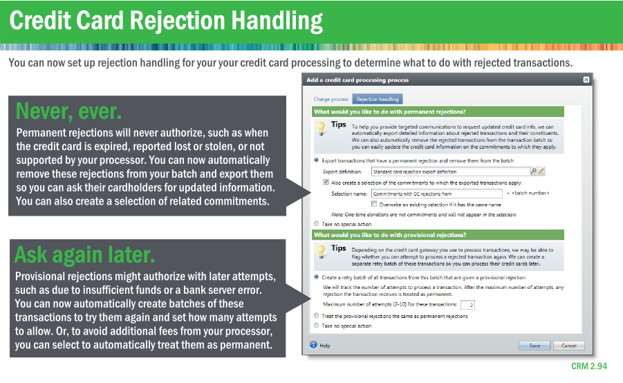 Credit card rejection handling