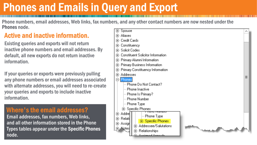 Phones and Emails in Query and Export
