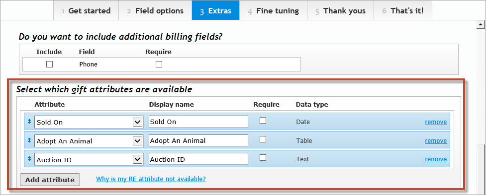 Add Gift Attributes to event forms