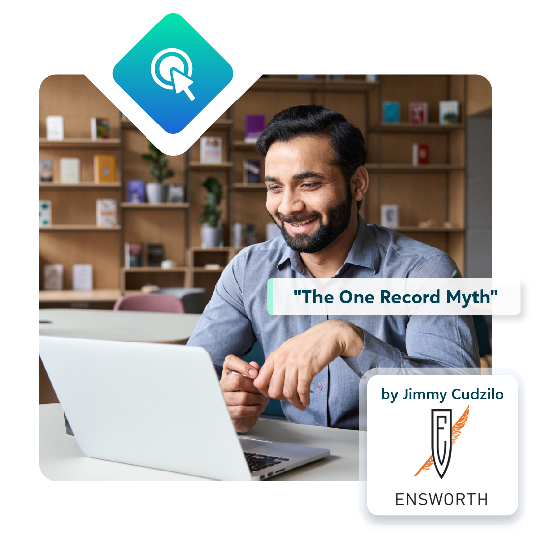 Professional man smiling in front of laptop